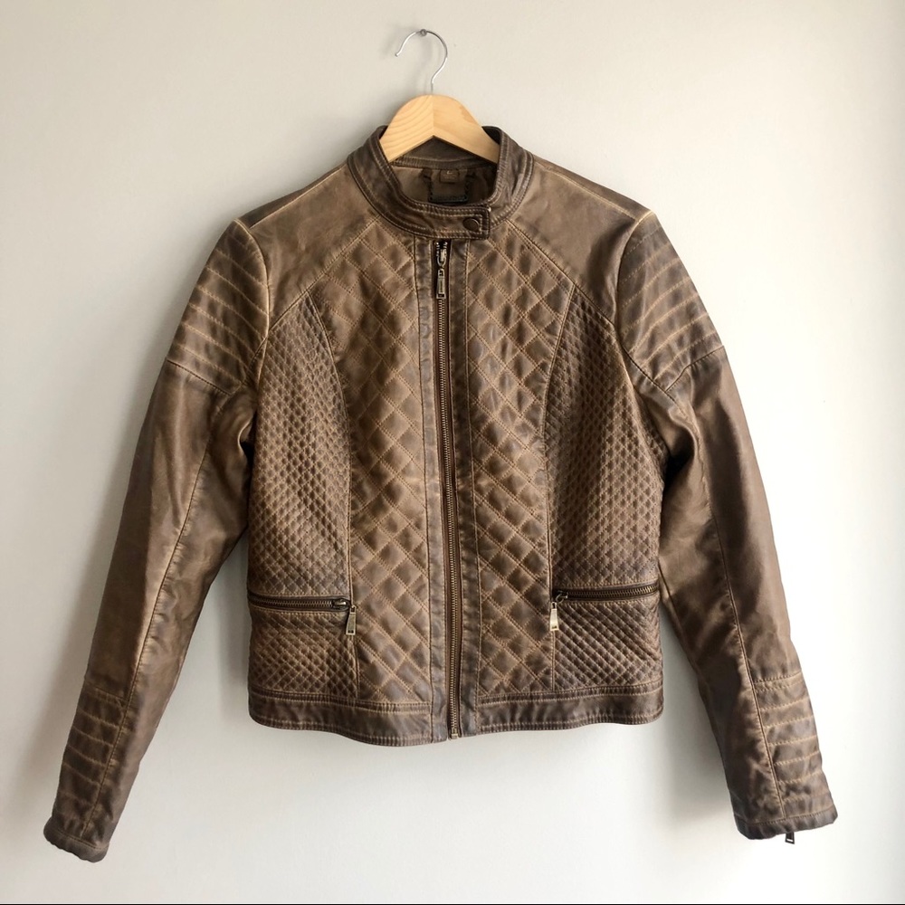 Jou Jou Women’s Quilted Brown Moto Jacket